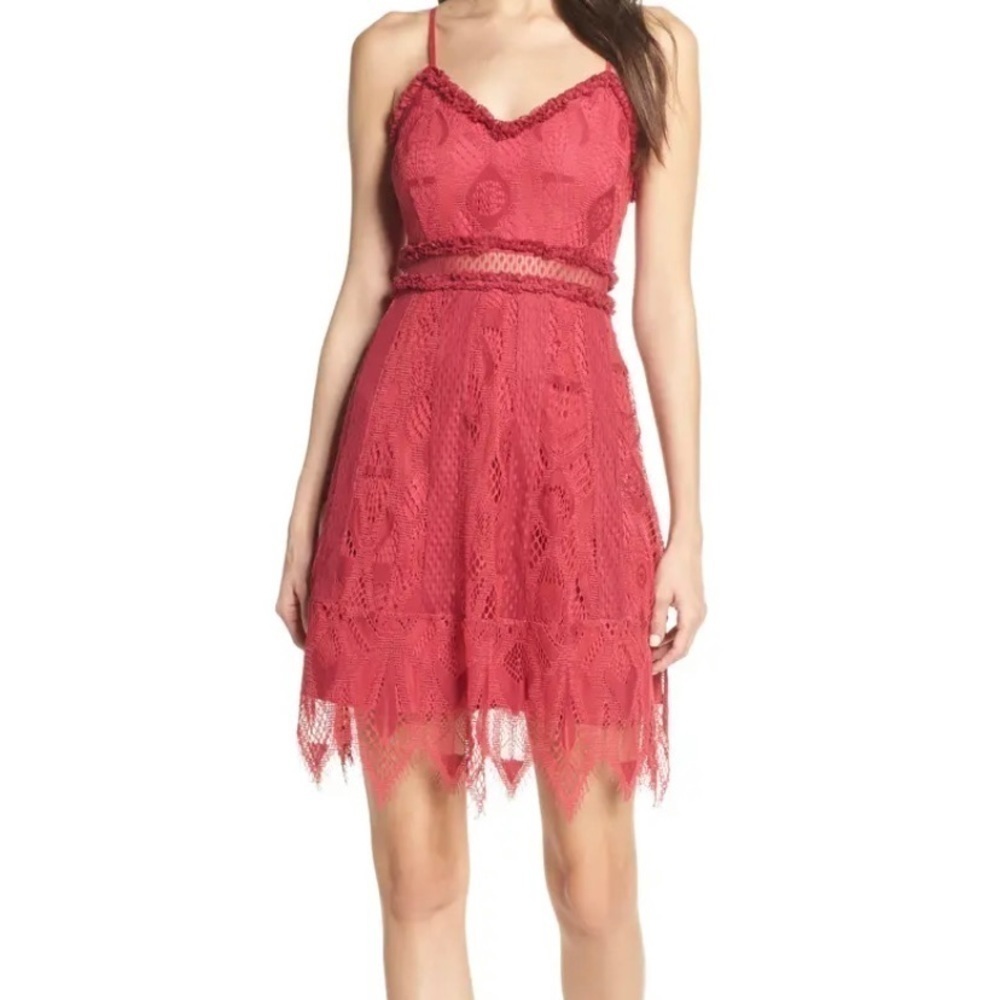 Foxiedox Lace Overlay Dress Small Raspberry Pink Fairy Ballet Whimsy‎ Coquette